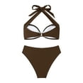 thumbnail image 4 of Sngxgn Women's High Waisted Bikini Twist Front Tie Back 2 Piece Swimsuits(Brown,S), 4 of 9