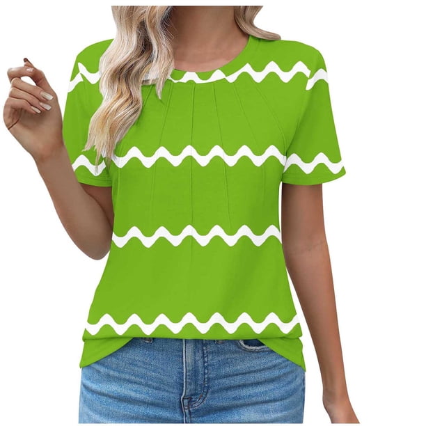 Tops Cortos para las Mujeres Cuello en V de Moda Casual Manga Corta Primavera Verano Top, Tops de Baile para las Mujeres