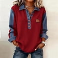 thumbnail image 2 of Denim Patchwork Shirts for Women Stand Collar Casual Blouse Comfy Tshirt Spring Summer Fashion,Long Sleeve Shirts for Women Button Up Denim Collared Patchwork Pullover Tops Vintage Jean Sweatshirt XL, 2 of 7