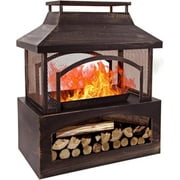 Red Mountain Valley 37 Inch Steel Wood Fireplace with Log Grate & Chimney for Patio