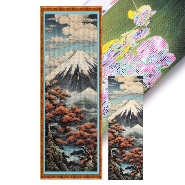 Hilo algodón ecológico bordado Likrtyny 11CT 3 hebras impresión 30*80cm kit serie paisaje punto cruz Monte Fuji