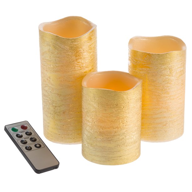 3pc Wax Flameless LED Candles with Remote by Lavish Home Gold