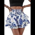thumbnail image 1 of Mini Shorts con Volantes y Cintura Alta para Mujer Bonitos Shorts Cortos Escalonados con Shorts Debajo Azul L, 1 of 8