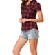 thumbnail image 4 of Camisas de cuadros para mujer INSPIRE CHIC con cuello de punta y botones, talla S, azul oscuro y rojo, 4 of 6