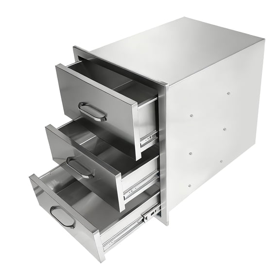 Outdoor Kitchen Drawers Stainless Steel, Flush Mount Triple Drawer, 18Wx23Hx23D with Stainless Steel Handle, BBQ Drawers for Outdoor Kitchens or BBQ Island
