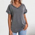 thumbnail image 4 of Soki Women's Tops Basic Casual V Neck Solid Color Pleated Short Sleeved Tee, 4 of 5