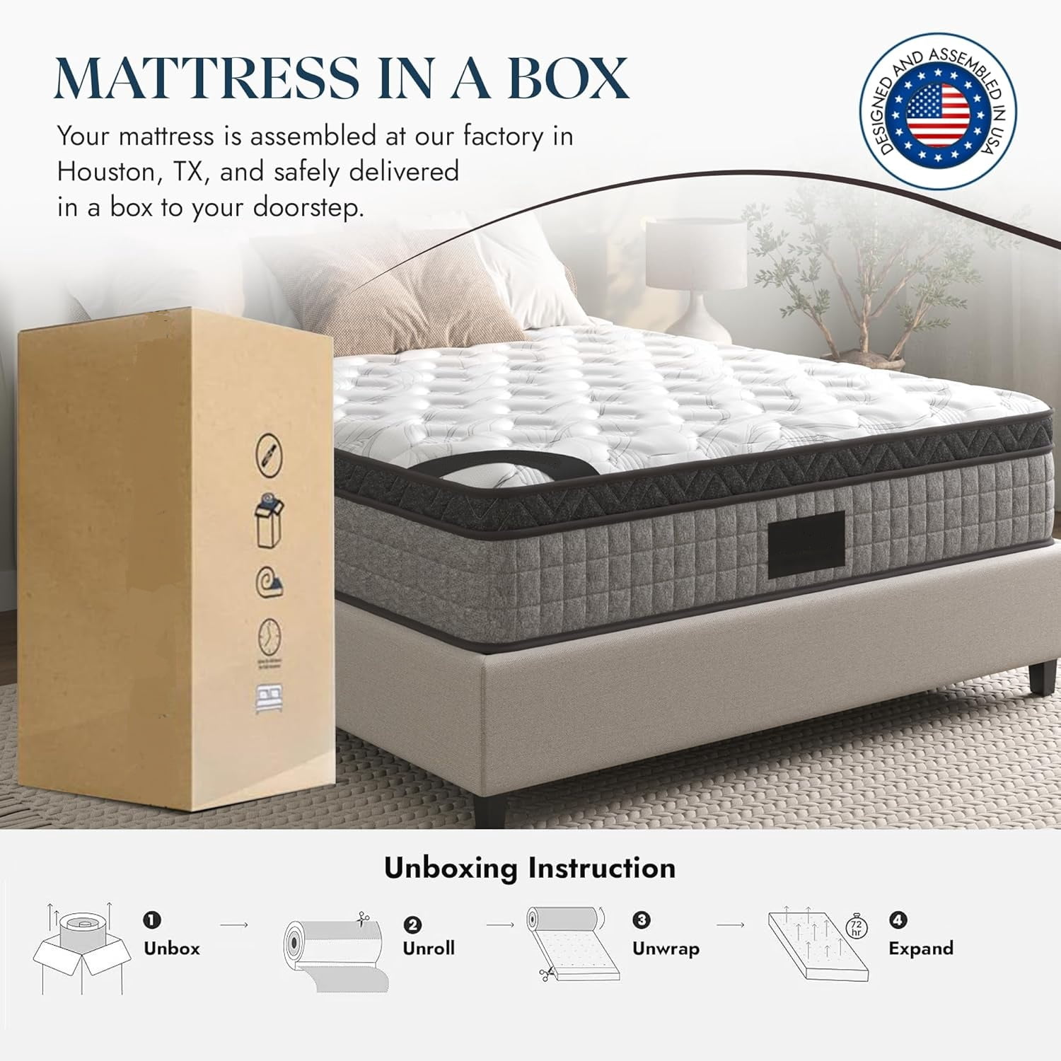 12'' Full Mattress, Full Size Mattress in a Box, Modern New Diamond Innerspring Hybrid and Cooling Gel Memory Foam Mattresses, Pressure Relief & Motion Isolation, RV Medium Firm Mattress