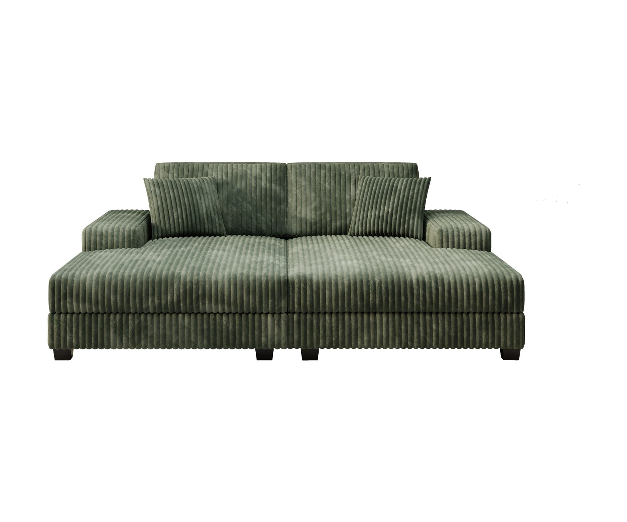 Aukfa 79.5" Oversized Double Chaise Lounges Sofa, Plush Corduroy Sectional with Storage Armrests, Memory Foam Loveseat Sleeper Sofa Couch for Living Room/Bedroom, Green