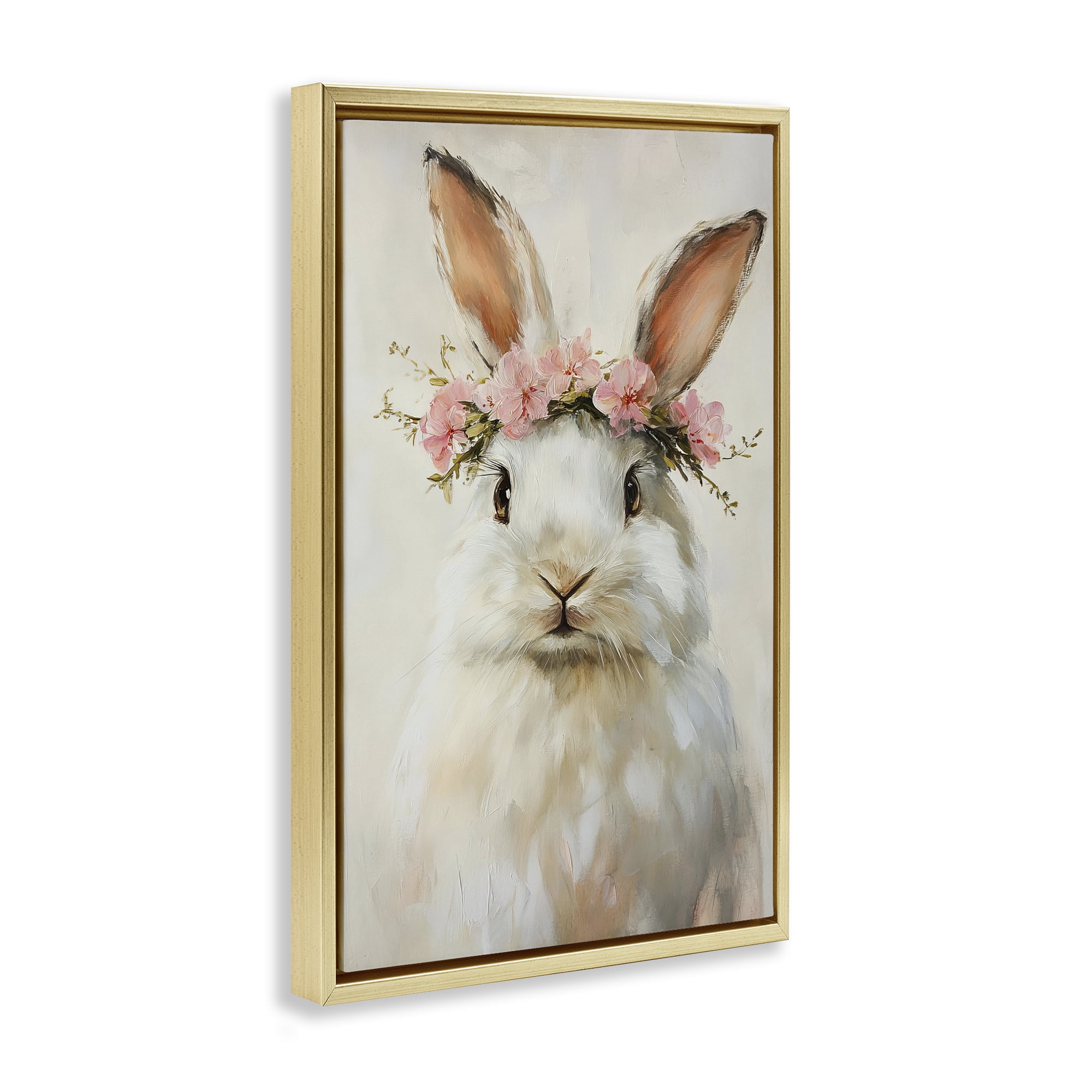 Stupell Industries Bunnykins with Pink Crown Gold Framed Floater Canvas Wall Art, design by Tina LeCour