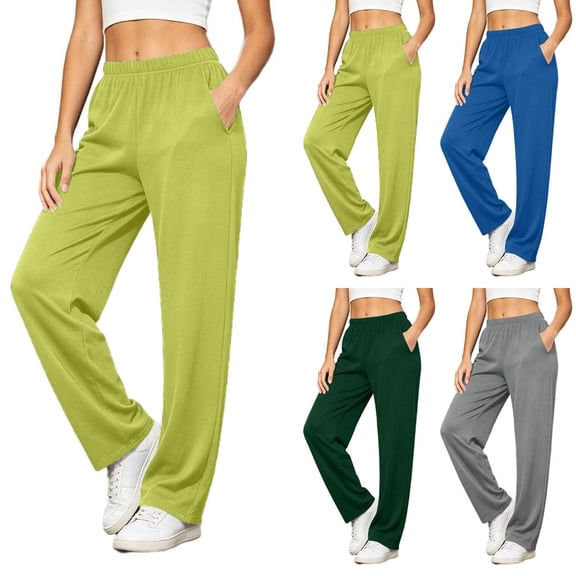 Ashirexll Casual Pants for Women Plus Size Solid Elastic Waist Pocket Long Pants Casual Sweatpants for Fall Daily