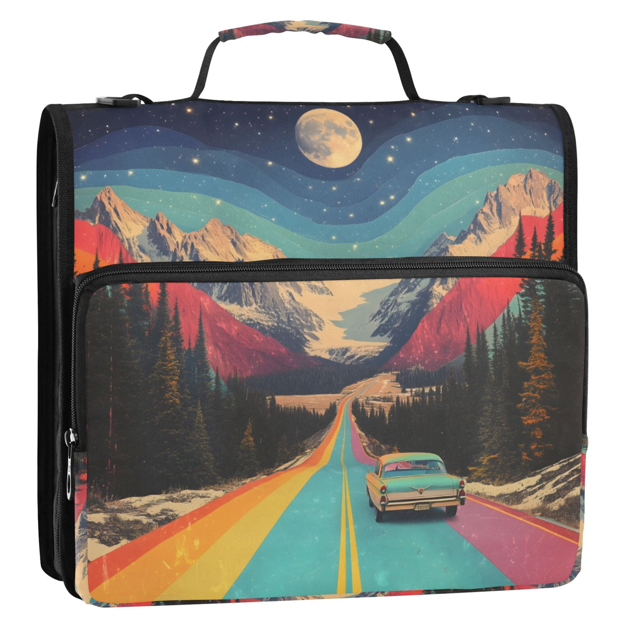 FORMRS Zipper Binder with Shoulder Strap 2-inch Ring 500 Sheet Capacity File Bag, Colorful Road
