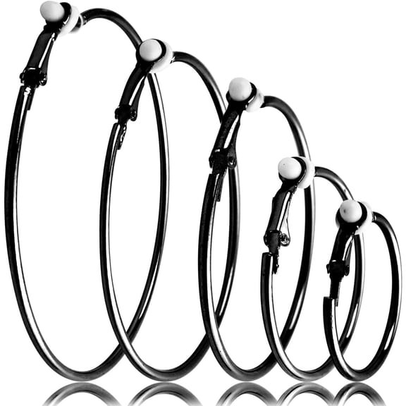 5 Pairs Blak Clip on Earrings Hoop Non Piercing Women Clip Earrings for Women, 5 Sizes