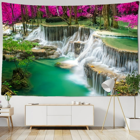 3D Print Tapestry Wall Hanging Waterfall Landscape Tapestry Beautiful Forest Stream Wall C