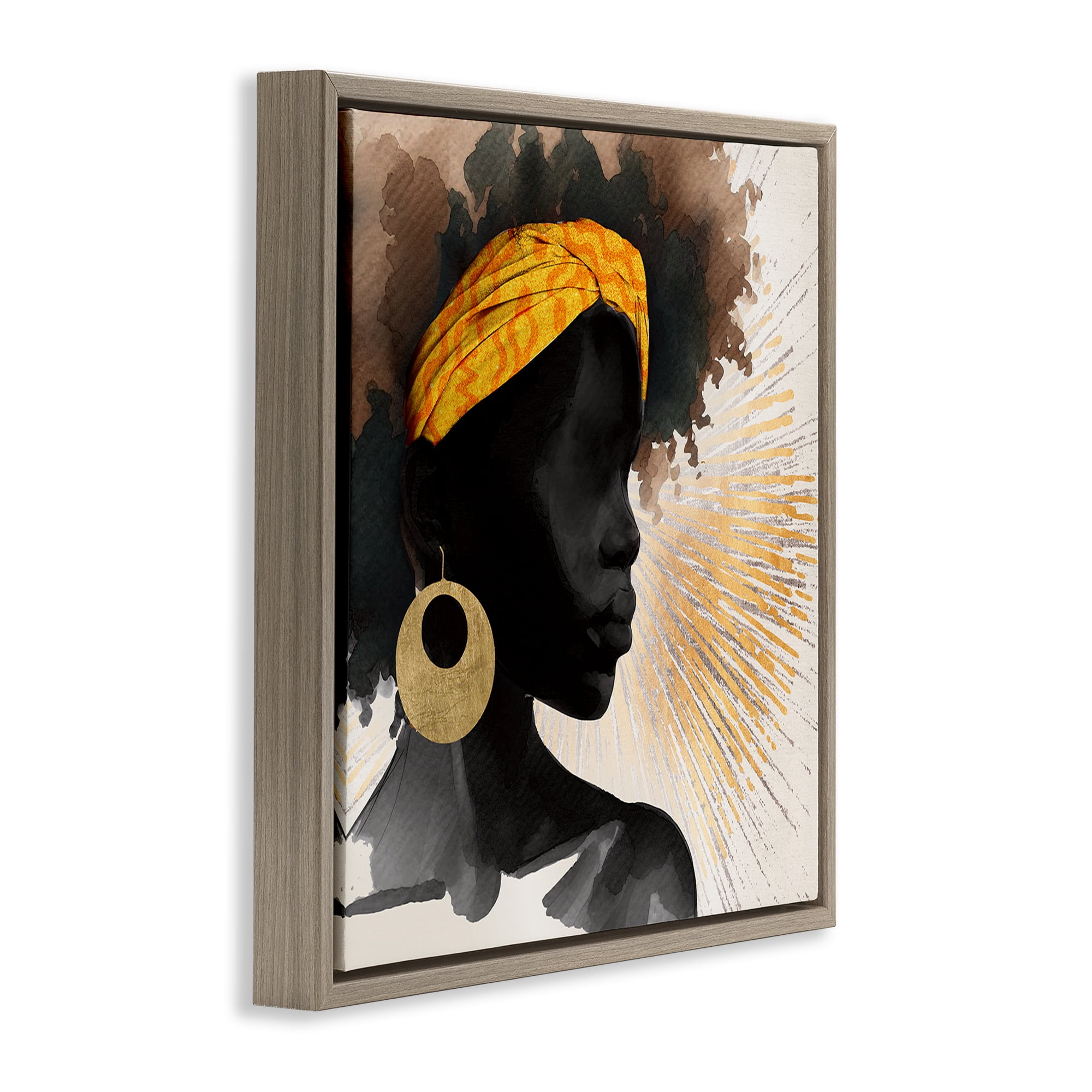Stupell Industries Sunburst Silhouette with Headwrap Brown Framed Floater Canvas Wall Art, design by CAD Designs