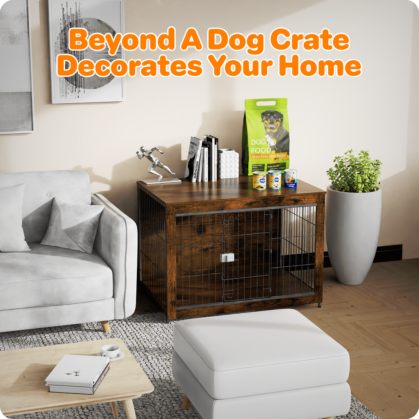 TIME RAY 32"Dog Crate Furniture with Secure Lock, Wooden Dog Kennel End Table Indoor Dog Cage for Small/Medium Dogs, Decorative Pet Crate Table for Home Indoor Use