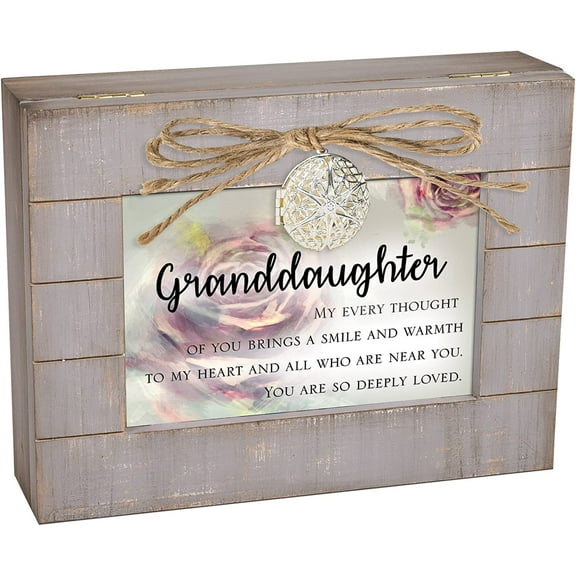 Cottage Garden Granddaughter You are Loved Grey Distressed Locket Music Box Plays You are My Sunshine
