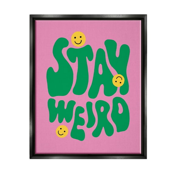Stupell Industries Stay Weird Retro Smilies Typography Painting Black Floater Framed Canvas Art Print Wall Art, 17 x 21