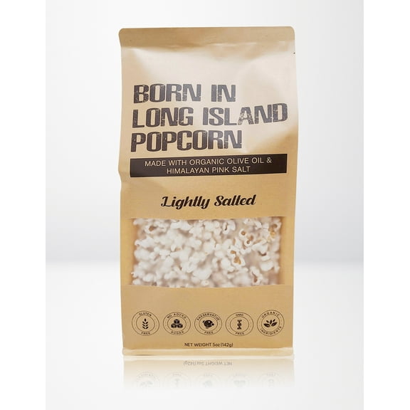 Born in Long Island Popcorn | Lightly Salted, 5 oz | Gluten Free, Non-GMO, Preservative Free, Organic Ingredients.