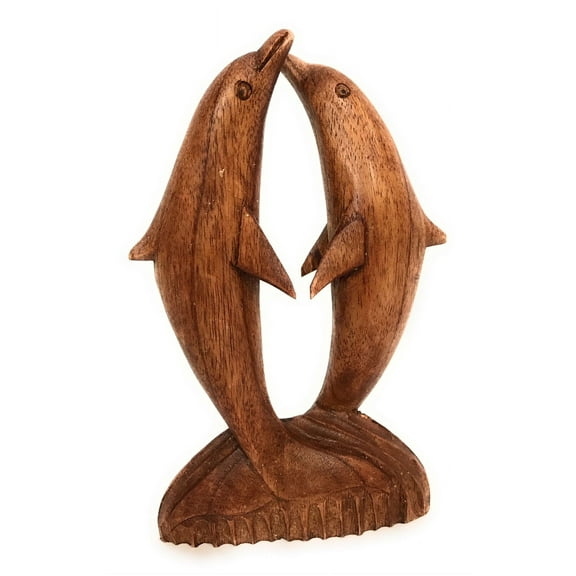 Kissing Dolphins Jumping 8" Stained - Hand Carved | #dag0220