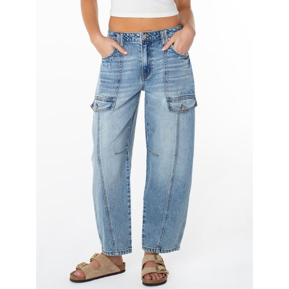 Celebrity Pink Women's Mid Rise Utility Barrel Jeans, Sizes 1-21