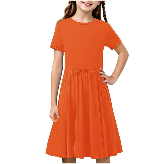 AUNVITO Girls' Short Sleeve Lotus Leaf Hem Party Dress Summer Short Sleeve A Line Dress