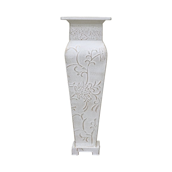 Hosley 21.25" White Wash Embossed Metal Floor Vase, Tall Farmhouse Decorative Floral Planter for Living Room & Entryway