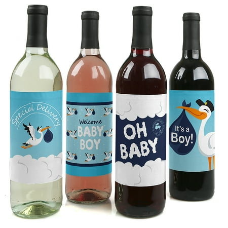 Boy Special Delivery - Blue It's A Boy Stork Baby Shower Party Decorations for Women and Men - Wine Bottle Label