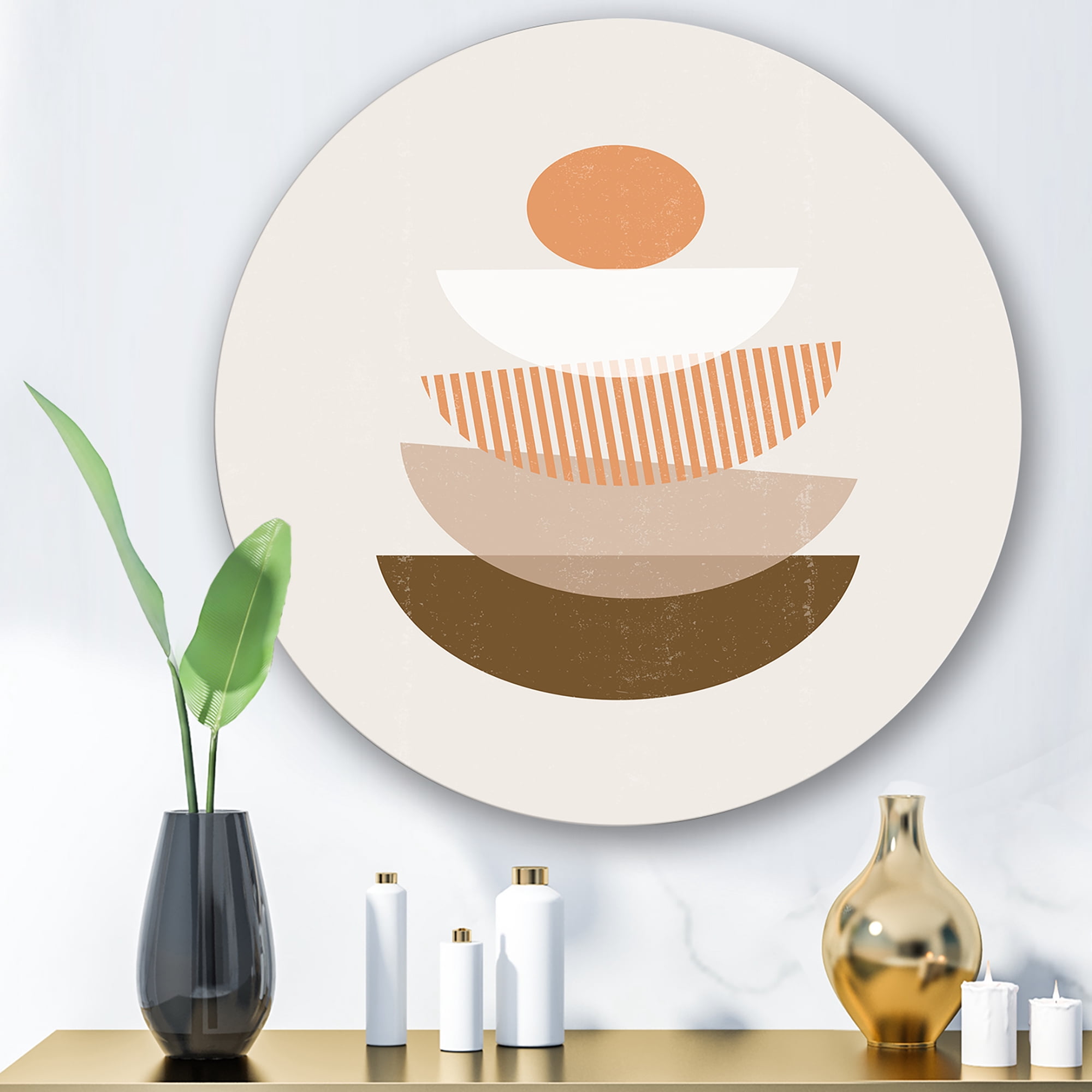 Designart 'Abstract Moon and Sun Geometrics In Terracotta I' Modern Circle Metal Wall Art 11x11 - Disc of 11