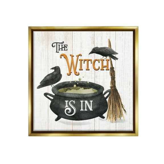 Stupell Industries Witch Cauldron & Crows Holiday Painting Gold Floater Framed Canvas Art Print Wall Art, 25 x 25