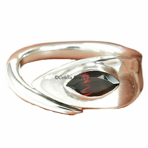 Solid 925 Sterling Silver, Garnet Gemstone Ring, Adjustable Ring, January Birthstone, Promise Ring, Delicate Ring, Red Stone Marquise Shape Ring, Anniversary Gift For Girlfriend (garnet, 7)