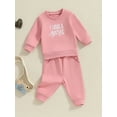 thumbnail image 4 of Suealasg 2Pcs Little Girl Fall Outfits Set Long Sleeve Letter Print Sweatshirt Sweatpants 6M 1T 2T 3T 4T 5T Toddler Girl Autumn Tracksuit Clothes, 4 of 8