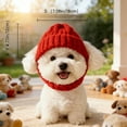 thumbnail image 2 of Red Knitted Dog Hat with Ear Holes, Winter Warm Woolen Puppy Beanie Cap, Cute Pet Headwear with Chin Strap for Small Dogs Cats, Soft Cold Weather Windproof Outdoor Walking Apparel Accessory, 2 of 7