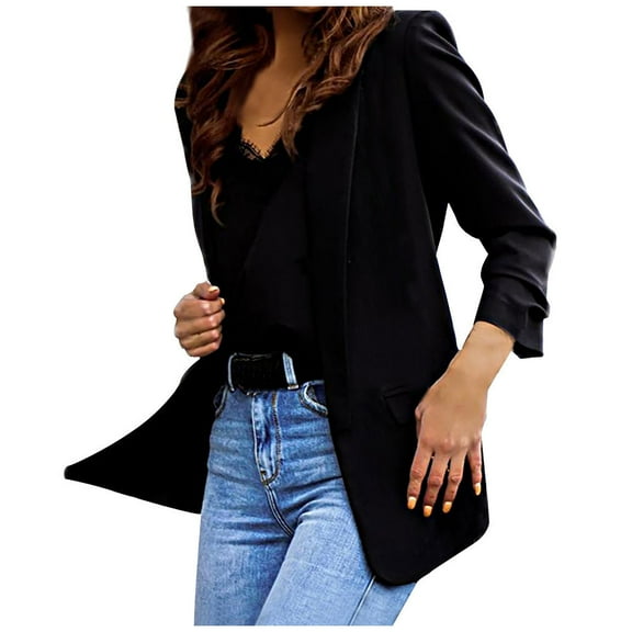 XFLWAM Womens Fall Fashion Casual Blazers Long Sleeve Open Front Work Suit Office Blazer Jackets with Pockets L