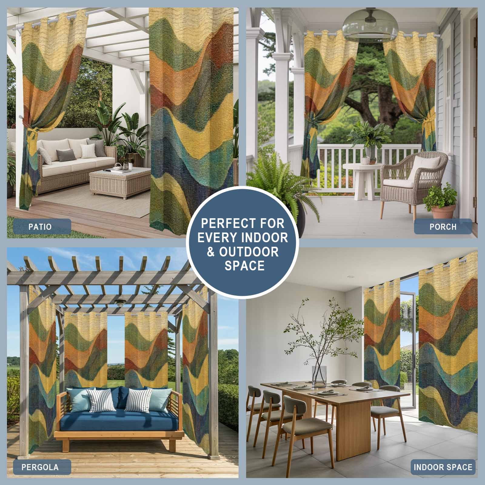 Outdoor Curtains for Patio Waterproof, Vintage Green Yellow Windproof Pravicy Outside Porch Blackout Curtain, Farmhouse Retro Art Sun Blocking Grommets Curtains for Cabana Gazebo 54"x108"