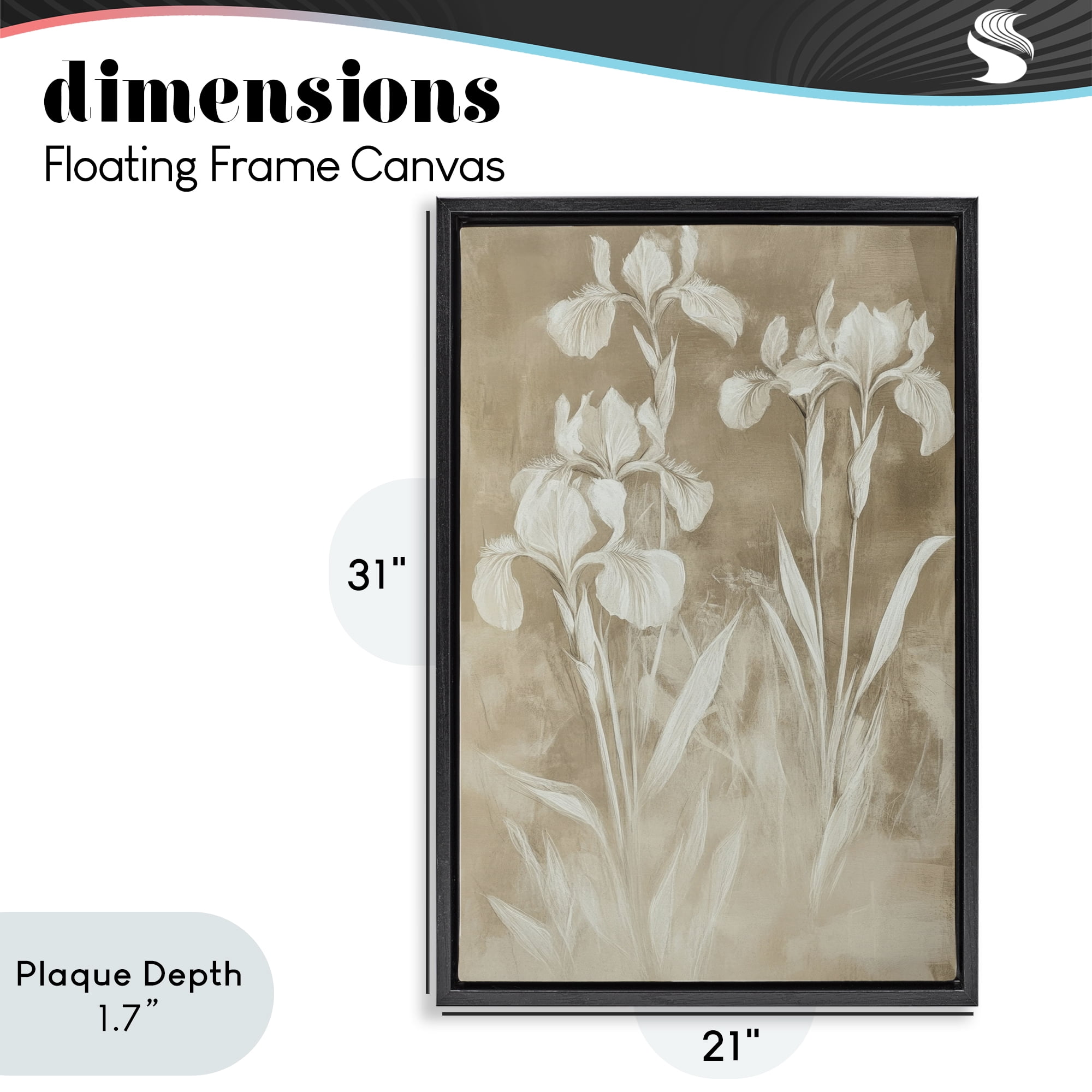 Stupell Industries Neutral Iris Botanical Study Black Framed Floater Canvas Wall Art, design by Petal Prints Design
