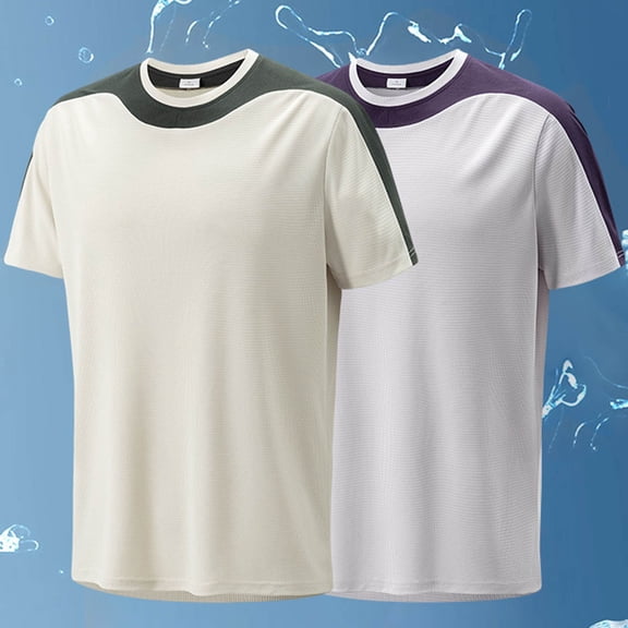 Mens Big & Tall Waffle Knit Color Block T-Shirt Short Sleeve Performance Quick Dry Crew Neck Athletic Workout Top for Training Running Sports Plus Size Lightweight