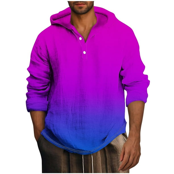 Blusa de manga larga con capucha para hombre, estilo informal, con botones, estampado degradado, de poliéster