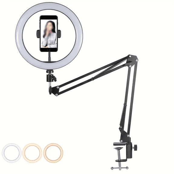 Adjustable 6-inch Ring Light, Top Camera Stand - 360° Flexible Joint Phone Arm, 3 Lighting Modes, Suitable For Live Streaming, Cooking, Learning