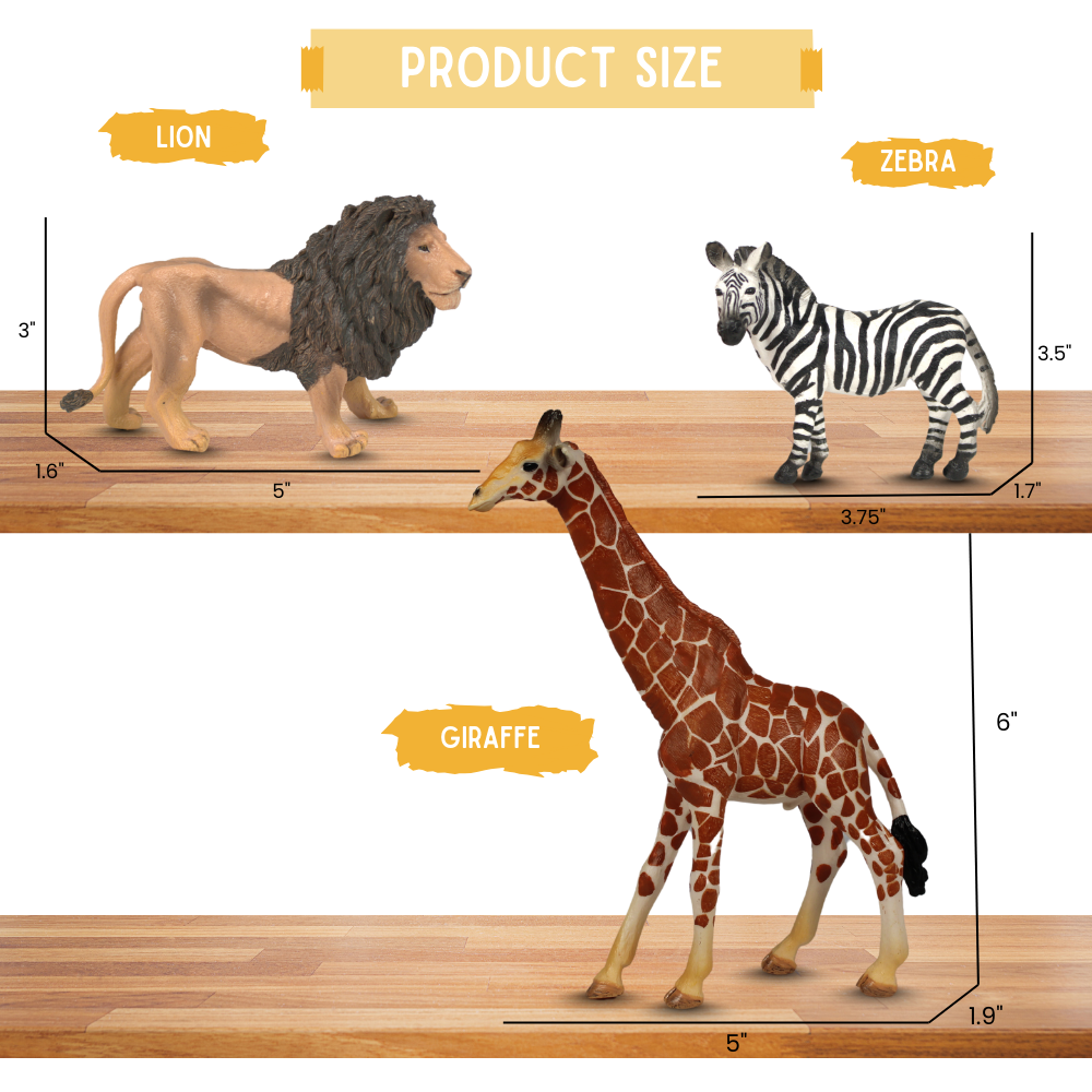 Zaga Toys Safari Wildlife Figurine Bundle – Tigers, Rhino, Hippo, Zebra, Elephant, Lions, and Giraffe Figures
