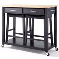 thumbnail image 3 of Crosley Natural Wood Top Kitchen Cart with Saddle Stools in Black, 3 of 8