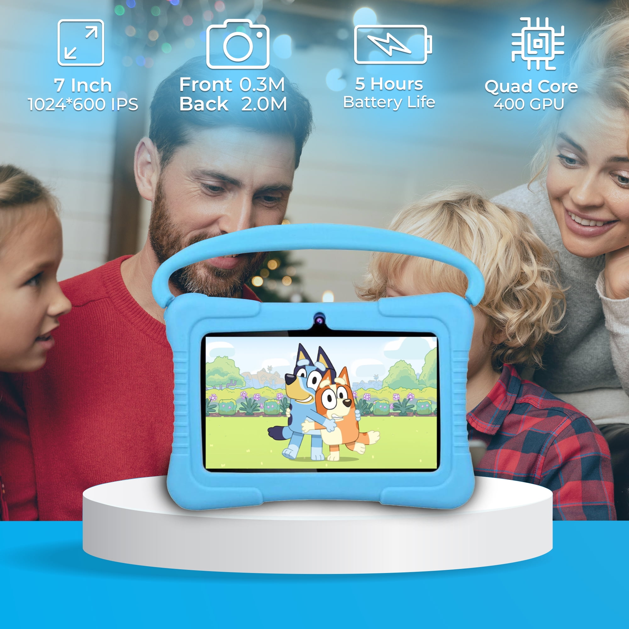 Kids Tablet, 7 inch Android Tablet for Kids 32GB Toddler Tablet with Bluetooth, WiFi, GMS, Parental Control, Dual Camera, Shockproof Case, Educational, Games