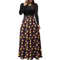 thumbnail image 2 of FDGIU Halloween Costumes Women's Fashion Printed Long Sleeve Round Neck Pullover Patchwork Dress Womens Dress Long Lantern Sleeve, 2 of 5