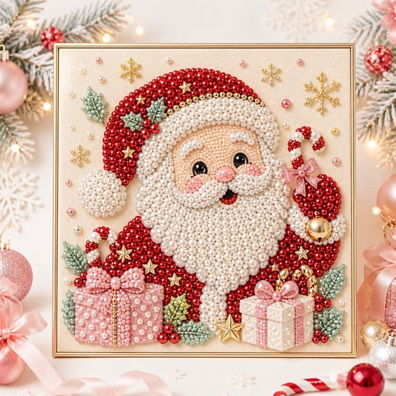 Christmas Pearl Art Kits for Adults, Christmas Santa Pearl Diamond Art Diy Kits, Christmas DIY Pearl Painting Kit Hang Wall Art Gemstone Diamond Dots Beads Holiday Decor, Gift for Craft Lovers