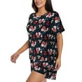 thumbnail image 2 of Naloa Rose Flowers Women's Short-Sleeved Pajama Set, Loungewear, Summer pajamas, Breathable Cozy - Small, 2 of 9