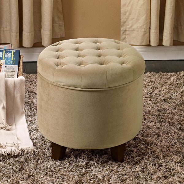 Homepop Tufted Round Ottoman With, Small Round Footstool With Storage