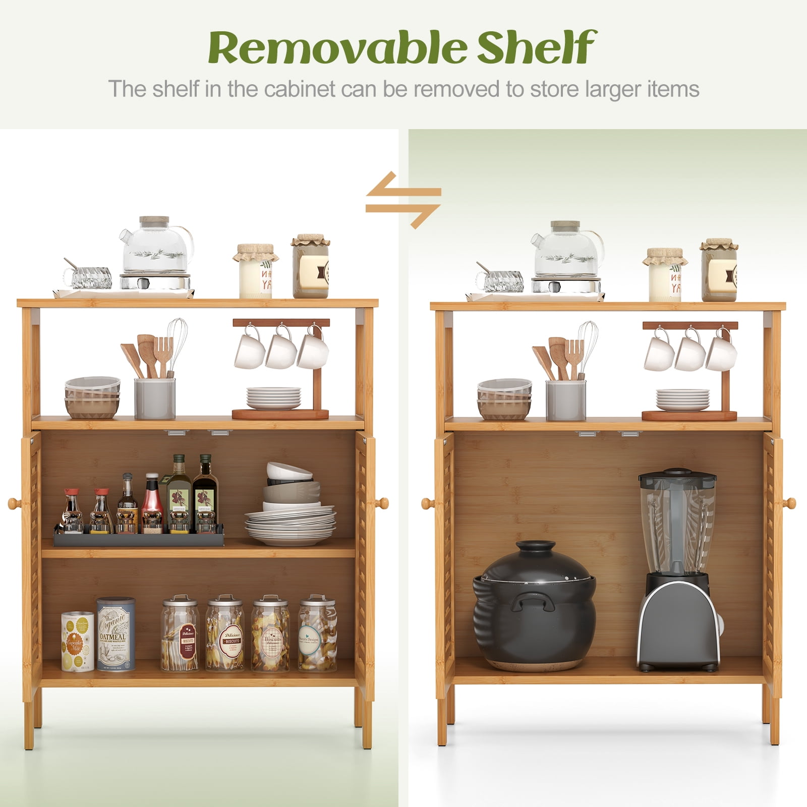 Giantex Bamboo Bathroom Cabinet, Storage Organizer w/Double Louvered Doors, Freestanding Floor Cabinet for Entryway, Kitchen
