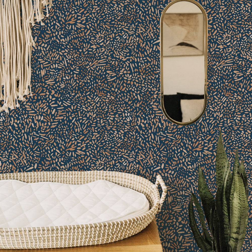 Tempaper Brushstroke Garden Navy Peel and Stick Wallpaper, 20.5" x 16.5'