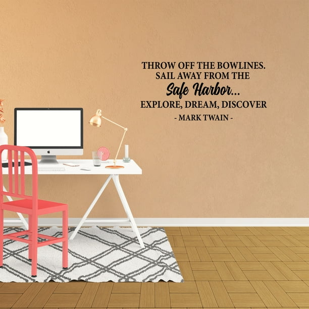 Mark Twain Sailing Quote Wall Decal Quote Throw Off The Bowlines Sail Away From The Safe Harbor  Explore Dream Discover Mark Twain Sailing Words Vinyl Home Decor Xj274 -  Walmart.com