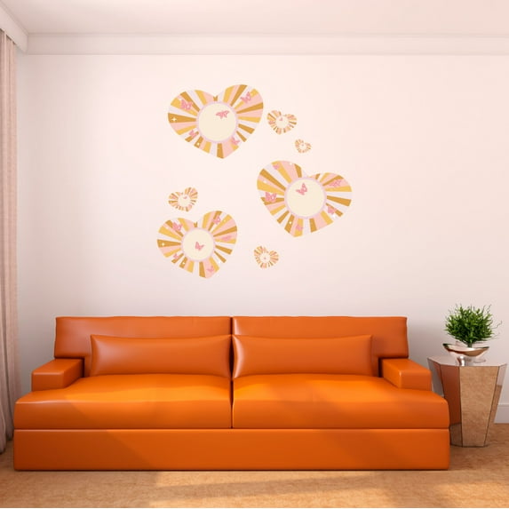 Danish Pastel Wall Decal Pastel Heart with Aesthetic Sun and Rays Background Bedroom Wall Decal for Girls Cute Themed Room Décor - Size: 30 In x 30 In