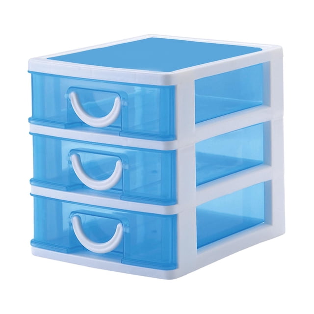 Organizador de escritorio con 3 cajones azul para maquillaje